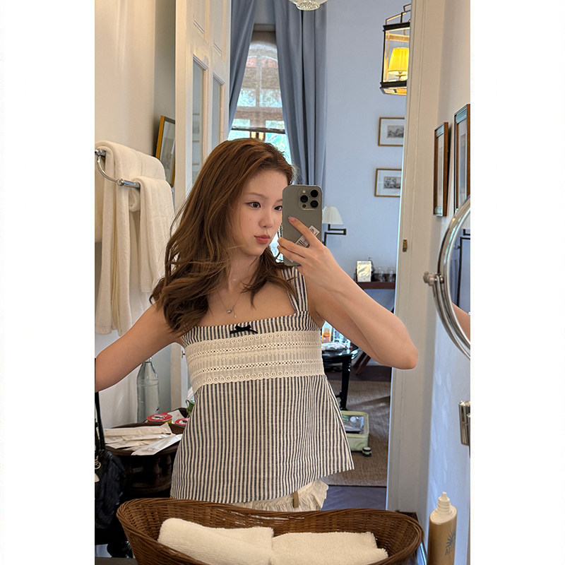 Tuuuh майка женская с квадратным вырезом в полоску без рукавов приталенная летняя