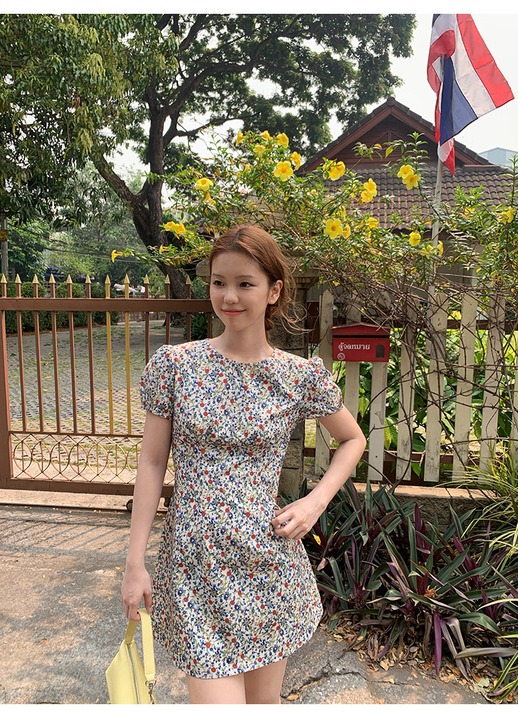 Tuuuh летнее платье с французским цветочным принтом, винтажное приталенное короткое А-силуэта с короткими рукавами для женщин