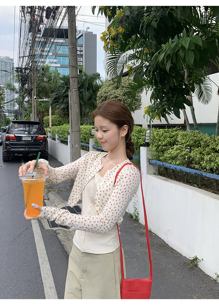 Tuuuh комплект из двух предметов: кардиган с длинными рукавами и топ без рукавов с круглым вырезом, кремовый цвет с мелким цветочным принтом для девушек