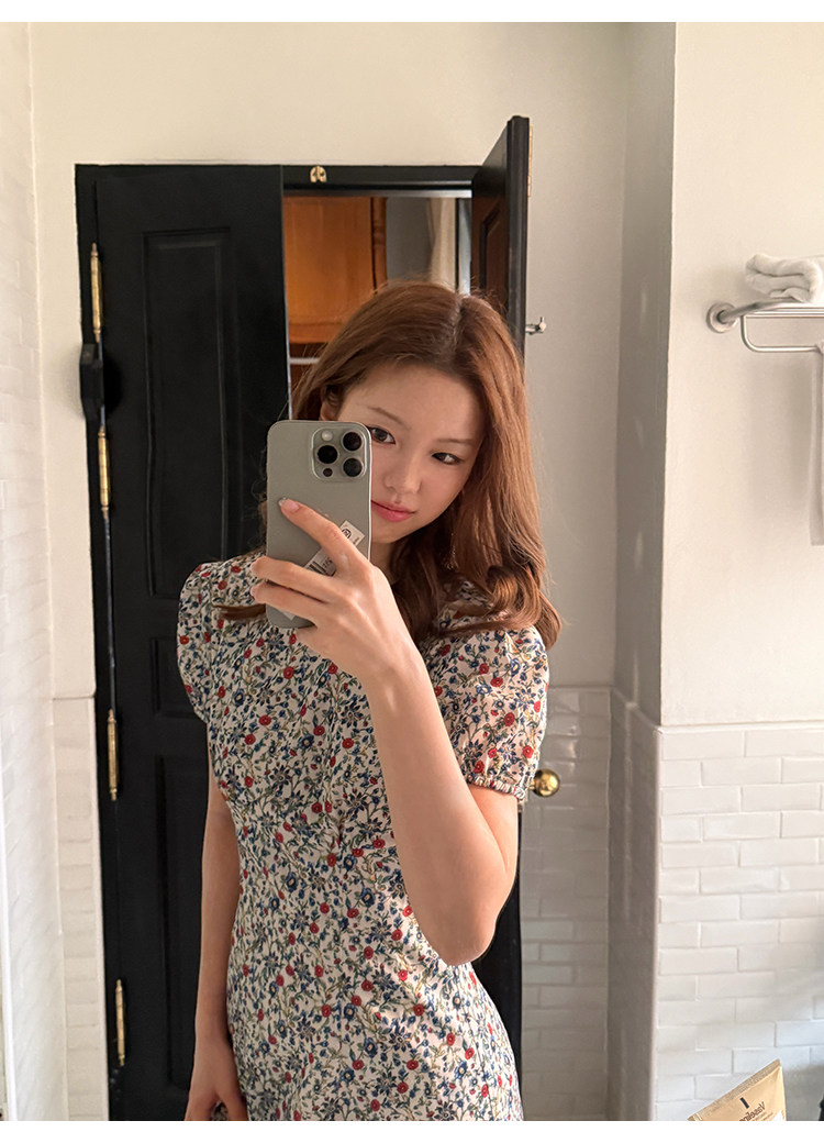 Tuuuh летнее платье с французским цветочным принтом, винтажное приталенное короткое А-силуэта с короткими рукавами для женщин