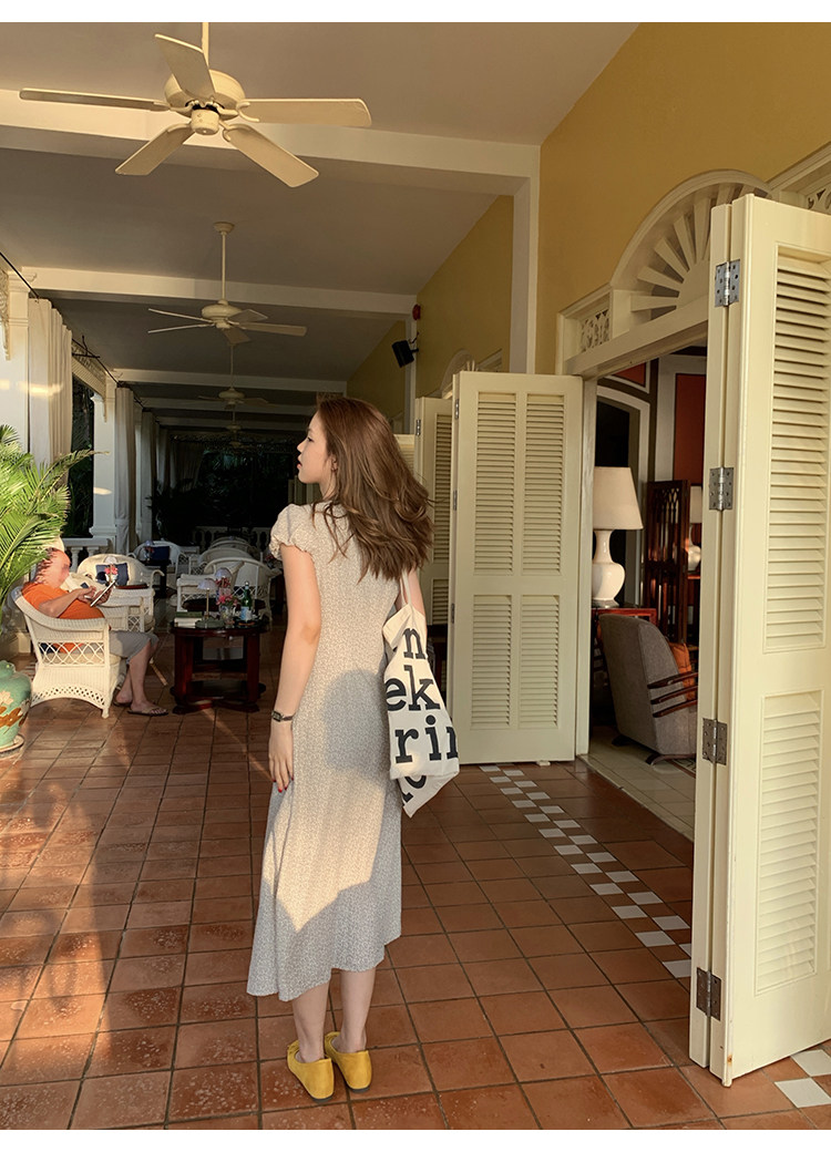 Tuuuh летнее платье с круглым вырезом и цветочным принтом, французские рукава-буфы, короткий рукав, универсальное платье средней длины