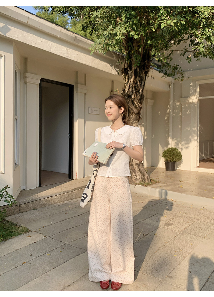 Tuuuh блузка белая с кукольным воротником и рукавами-буфами женская весна-лето французская кружевная жаккардовая милая рубашка