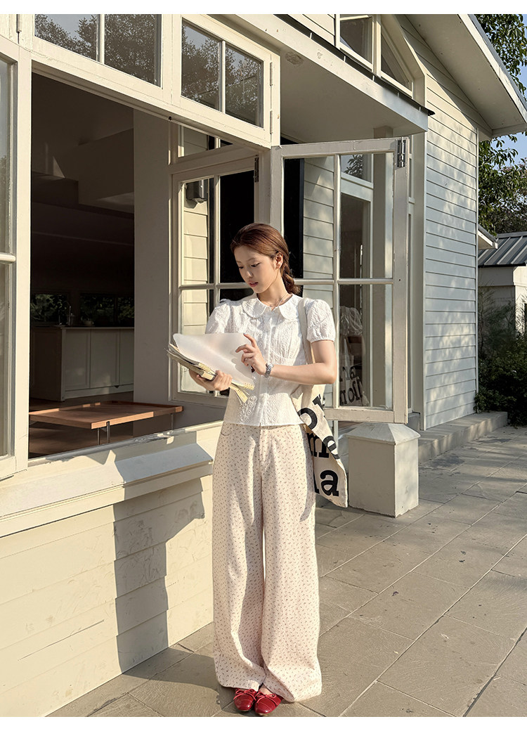 Tuuuh блузка белая с кукольным воротником и рукавами-буфами женская весна-лето французская кружевная жаккардовая милая рубашка