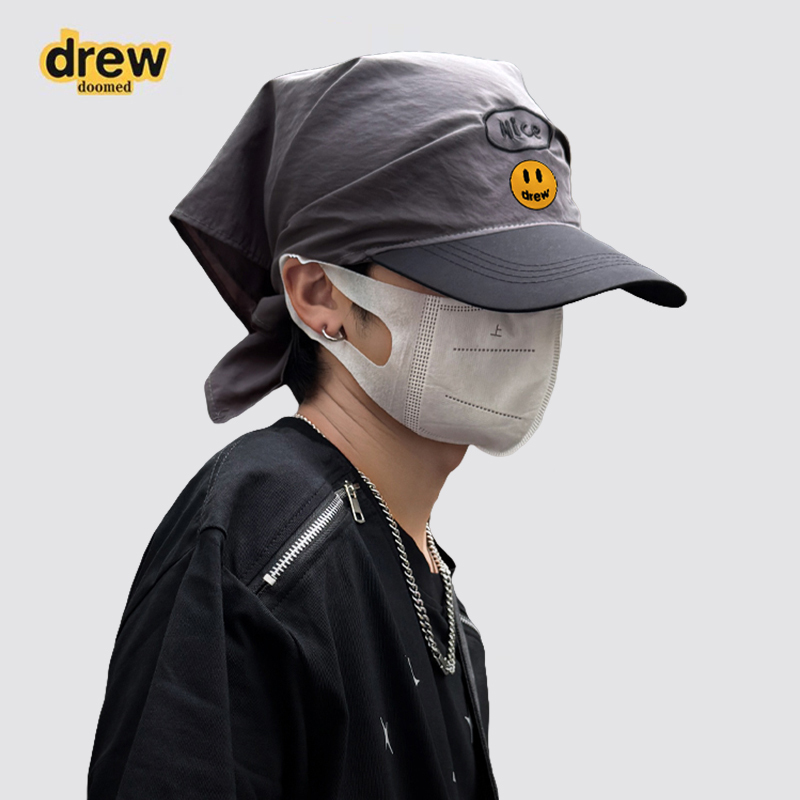 Drew House Doomed Smiley Face Dragon Head Bandana Hat Large Head Circumference Face-Slimming Triangle Scarf Baseball Cap