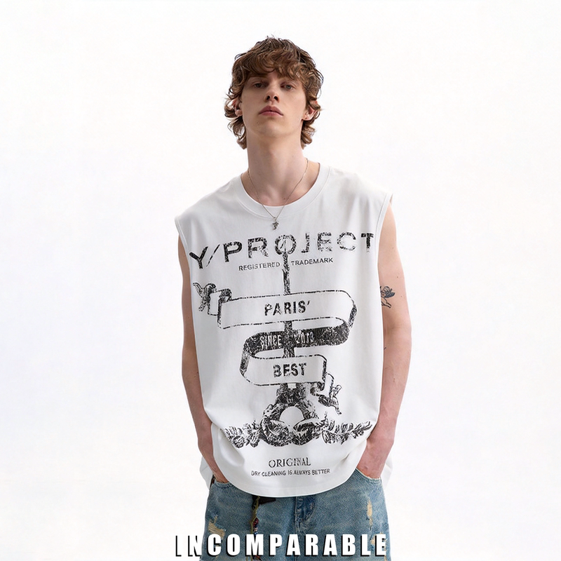 [Celebrity Style] Zhang Junhao's Same Style Letter Print Vest for Men, American Trendy Brand, Loose Sleeveless Top