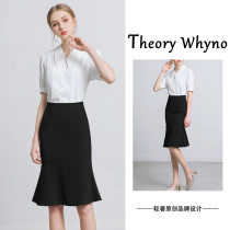 THEORY WHYNO Light luxury high-end professional white chiffon shirt for women summer short-sleeved workplace formal wear