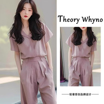 THEORY WHYNO light luxury workplace commuting wear capable temperament short-sleeved shirt wide-leg pants suit women summer