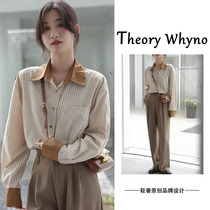 THEORY WHYNO Light luxury retro lazy style striped workplace commuting long-sleeved shirt womens autumn chic shirt
