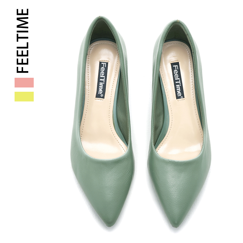 Feeltime2023 Spring & Fall New Pointed Toe Niche Design Simple Green Thick Heel High Heel Work Shoes for Women