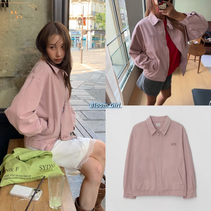 Korean Niche Atelier Edition 26 New Casual Lapel Letter Embroidered Pink Jacket Korean Niche Atelier Edition 26 New Casual Lapel Letter Embroidered Pink Jacket