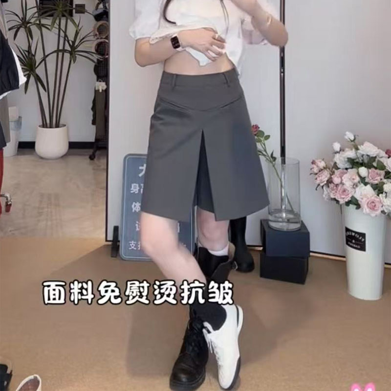 Stylish Gray Suit Skirt Women's Mid-Length Pants 2026 Summer High-Waisted Slimming Casual Slit Wide-Leg Five-Point Pants Stylish Gray Suit Skirt Women's Mid-Length Pants 2026 Summer High-Waisted Slimming Casual Slit Wide-Leg Five-Point Pants