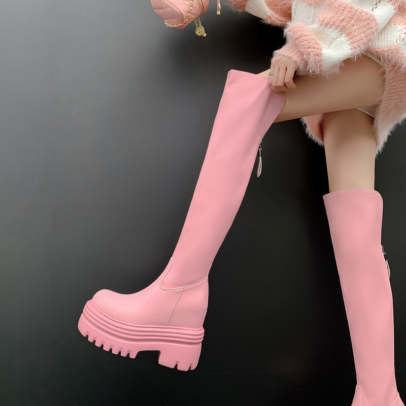 12Cm15Cm Genuine Leather Thick-Soled Inner Height-Increasing Over-The-Knee Boots 2025 Autumn New Long Boots Pink Off-White 3233 12Cm15Cm Genuine Leather Thick-Soled Inner Height-Increasing Over-The-Knee Boots 2025 Autumn New Long Boots Pink Off-White 3233