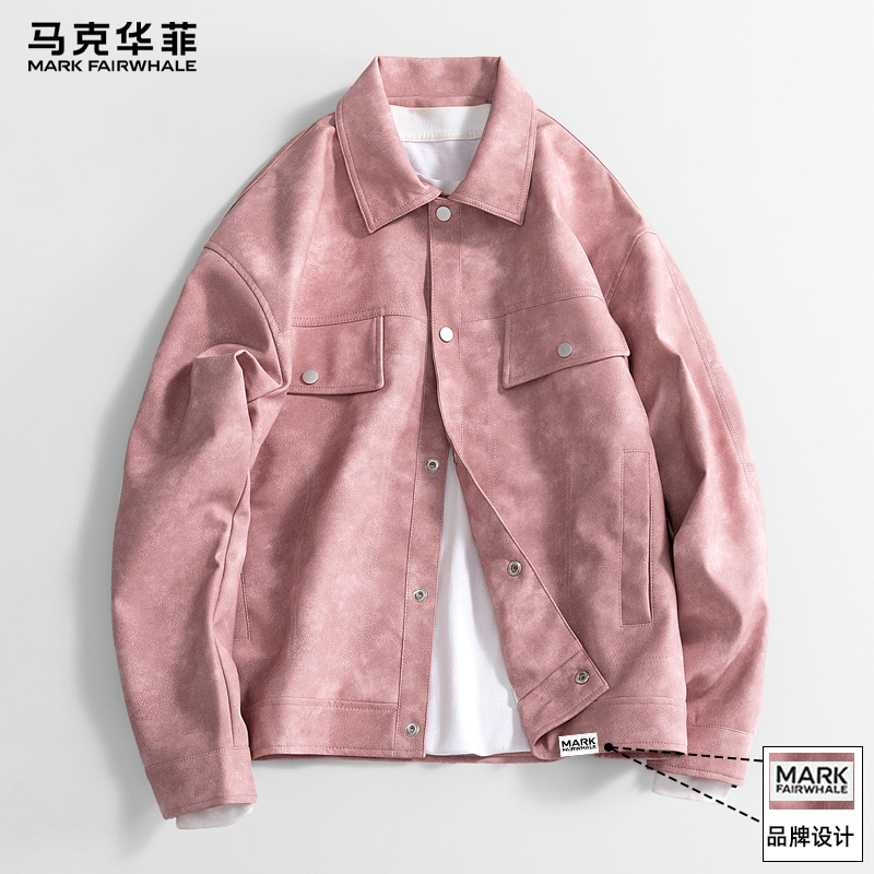 Mark Fairwhale Workwear Pink Jacket Men's Spring 2026 New Style American Retro Leather Coat