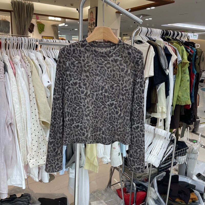 Dx26Ht6212 American-Style Leopard Print Long-Sleeved T-Shirt for Women, New Early Autumn Round-Neck Loose Slimming and Age-Reducing Top Trendy