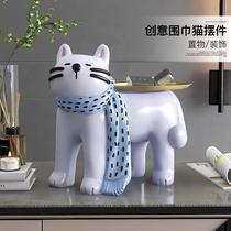 Cute cat entry shoe cabinet entrance key ornaments home accessories living room table tray new home moving gift