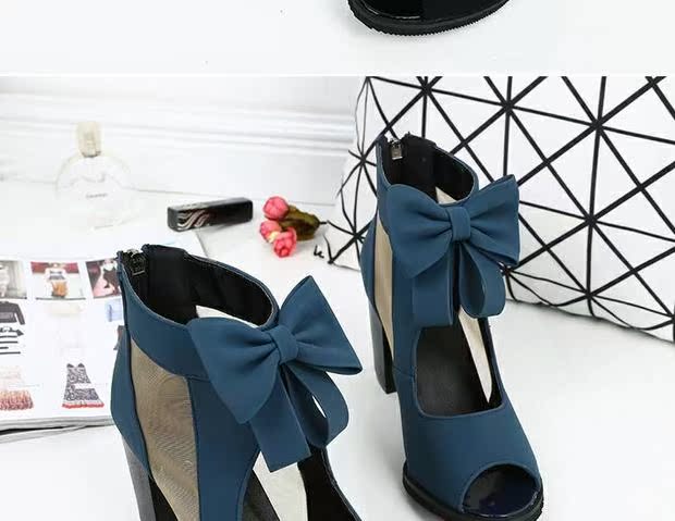 Giày sandal cao gót nữ mùa hè 2017 phiên bản Hàn Quốc hoang dã mới lạ với đôi sandal lưới Roman dày có nơ dép sandal nữ đi học