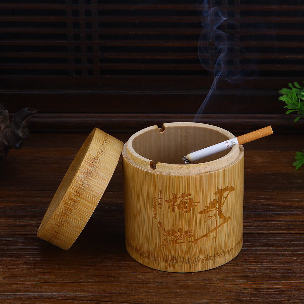 Tote Big Tobacco Ashtray Bamboo and wood with lid Tobacco Ashtray Big Ashtray Big smoke Ashtray Windproof Ashtray Tobacco Ash box