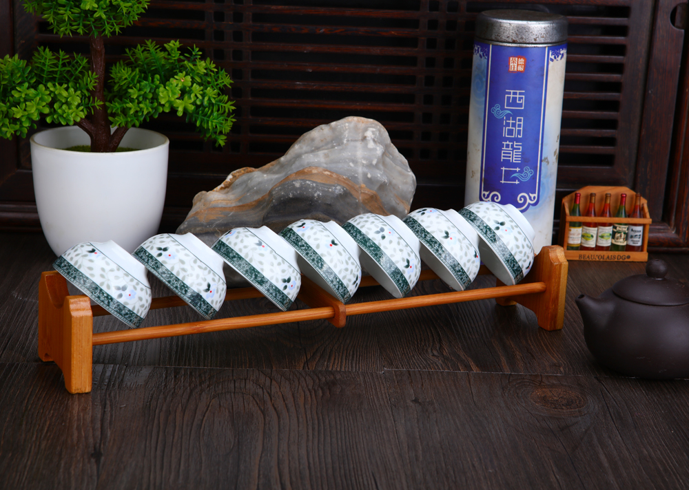 Environmentally friendly tea cup holder black sandalwood solid wood bamboo cup holder accessories kung fu tea set tea ceremony spare parts manual double-layer tea cup holder