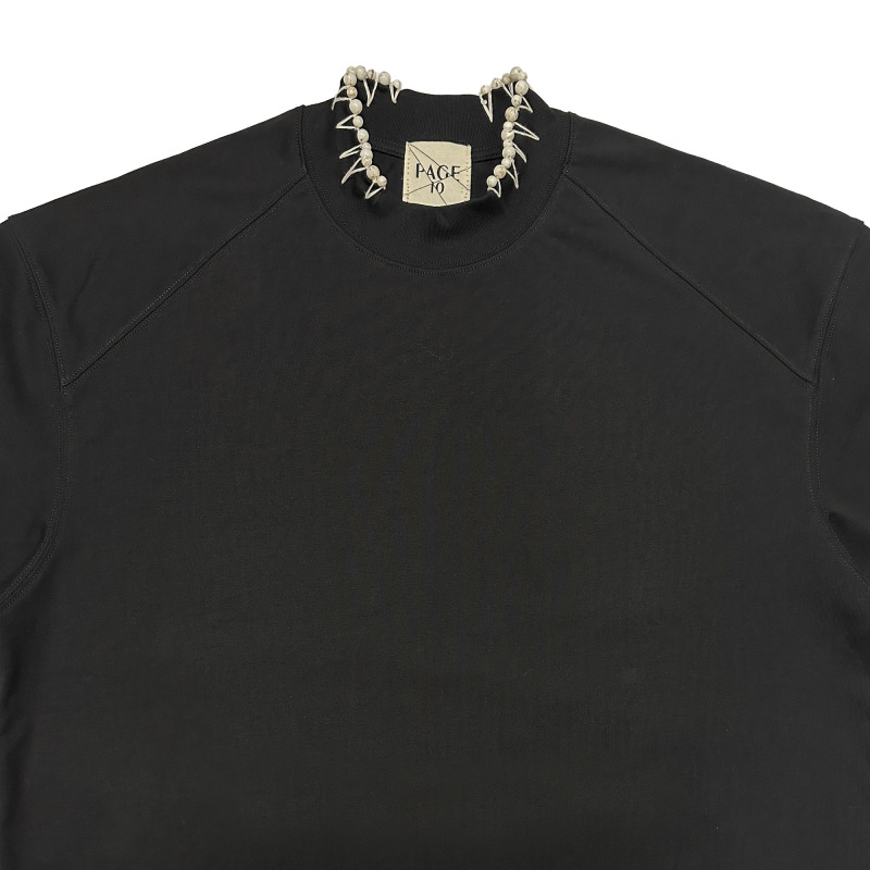 Page10 Hand-Stitched Triangular Stitch White Turquoise Precision Heavyweight Mock Neck Loose Pure Cotton Short-Sleeve T-Shirt Page10 Hand-Stitched Triangular Stitch White Turquoise Precision Heavyweight Mock Neck Loose Pure Cotton Short-Sleeve T-Shirt