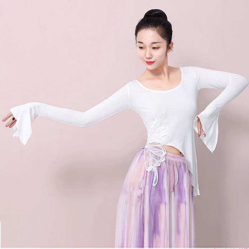 2022 New Classical Dance Butterfly White Top Lace Butterfly Fixed Horn Sleeve Female in Spring 2022