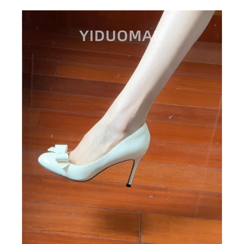 White High Heels 2025 New Style French Bow Round Toe Stiletto Shallow Mouth Stunning Congyuan Side Cut-Out Single Shoes for Women Summer