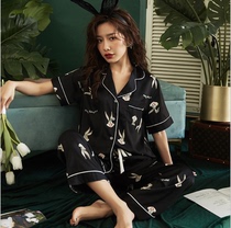 Spring and summer ice silk pajamas summer new satin short sleeve trousers rabbit Bunny home suit silk pajamas