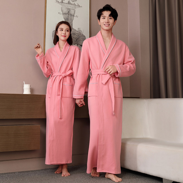 Four Seasons Extra Large Size Cotton Bathrobe Pure Cotton Air Layer Warm Couple Pajamas Absorbent Bathrobe Home Clothing