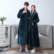 Autumn and winter flannel couples nightgown extended thick color bathrobe womens nightgown warm Mens bathrobe home wear