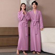 Four Seasons extended large size cotton bathrobe plus cotton air layer warm couple nightgown bathrobe home clothing