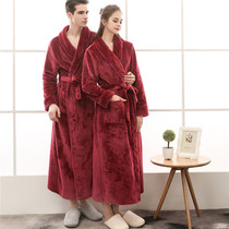 Autumn and winter padded flannel couples gown men and women long bathrobe coral velvet bathrobe slim plus size home clothes