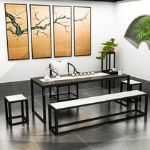 New Chinese wrought iron wood tea table Zen Kung Fu tea table Teahouse club solid wood coffee table table and chair combination