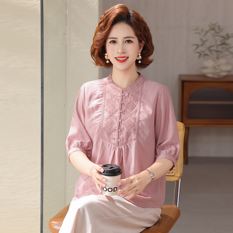 2026 New Style Grandma's Summer Short Cool Blouse, Thin Solid Color Top for Elderly Women, Mom's T-Shirt