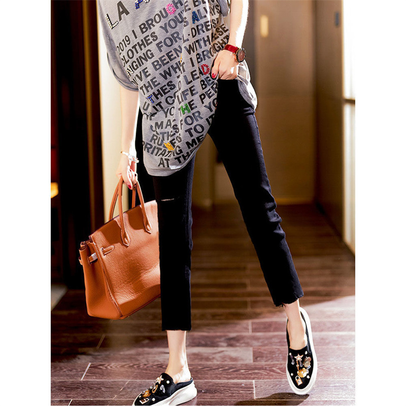 Women's Denim Capri Pants 2025 Summer Thin High-Waisted Straight Ripped Cropped Pants for Petite Figures, Slimming Cigarette Pants