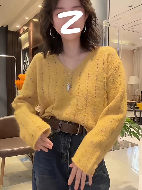 Autumn Milk Yellow Sweet Style Sweater for Women 2025 New Lazy Style Loose Fashionable Chic Knitted Top