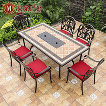  Outdoor cast aluminum table and chair combination Outdoor furniture Garden courtyard wrought iron open-air charcoal barbecue barbecue table Electric barbecue barbecue table