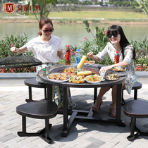  Outdoor barbecue table and chair courtyard leisure outdoor charcoal barbecue shelf Household multi-function smoke-free Korean barbecue stove