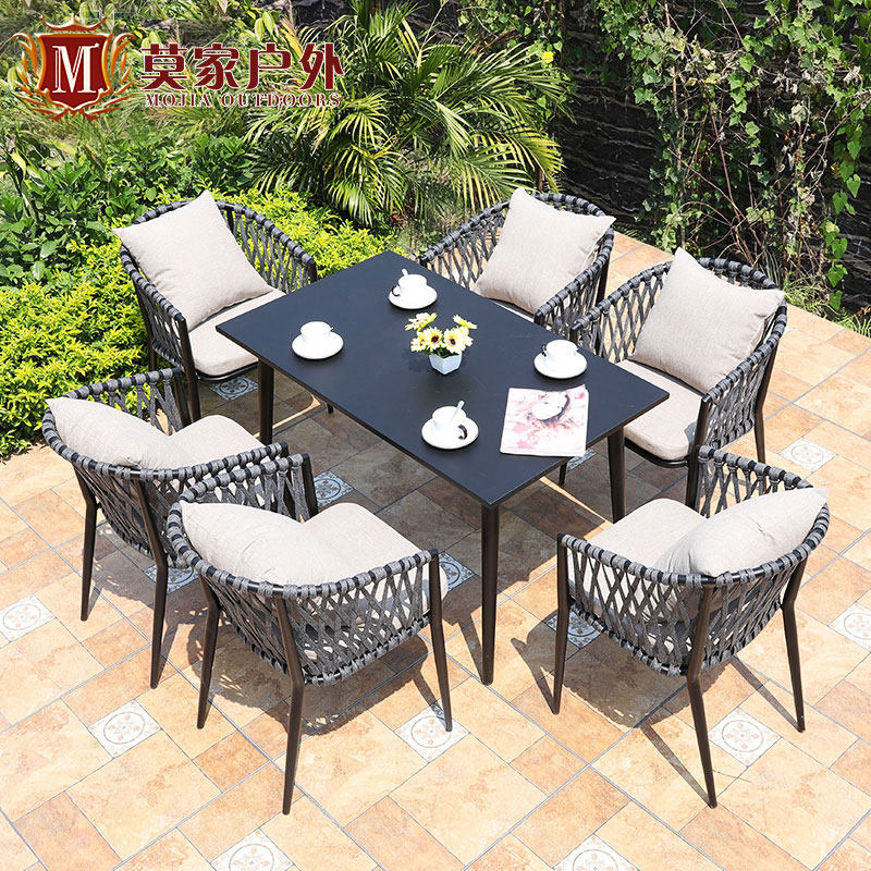 Mojia outdoor table and chairs Nordic minimalist courtyard terrace garden casual long table coffee milk tea shop table and chairs combination