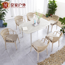 Nordic simple modern balcony table and chair rattan chair three-piece small coffee table combination outdoor iron courtyard table and chair