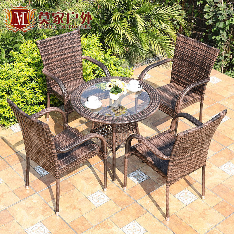 Mojia Outdoor Rattan Chair Combo Outdoor Patio Casual Table And Chairs Brief Garden Terrace Open-air Balcony Three Sets