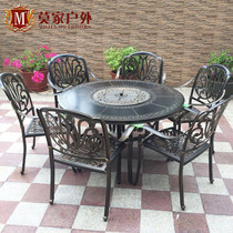 Outdoor barbecue table and chair combination open-air garden courtyard modern minimalist outdoor wrought iron furniture cast aluminum table and chair