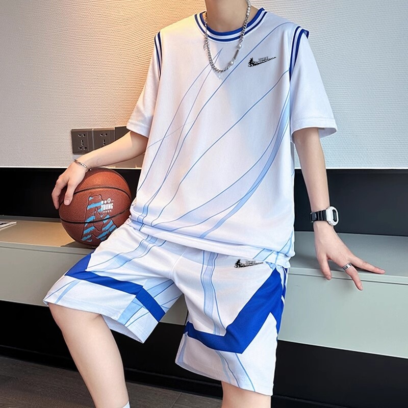 Niketon Summer Sports and Leisure Suit Men's Ice Silk Quick-Drying Short-Sleeved Shorts Youth Basketball Uniform Two-Piece Set