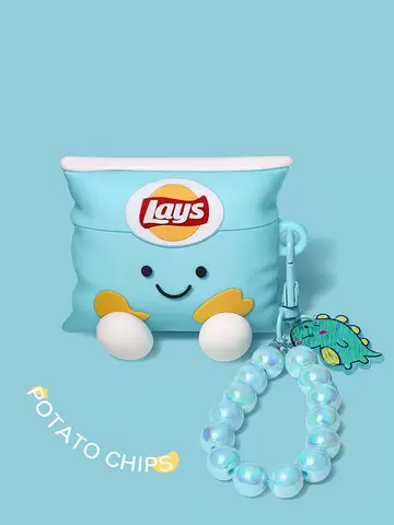 Lay’s Chip Bag Silicone Soft Case Cute Dinosaur Charm Beaded Lanyard Phone Case for AirPods 4, AirPods 3 & AirPods Pro 3 and 2
