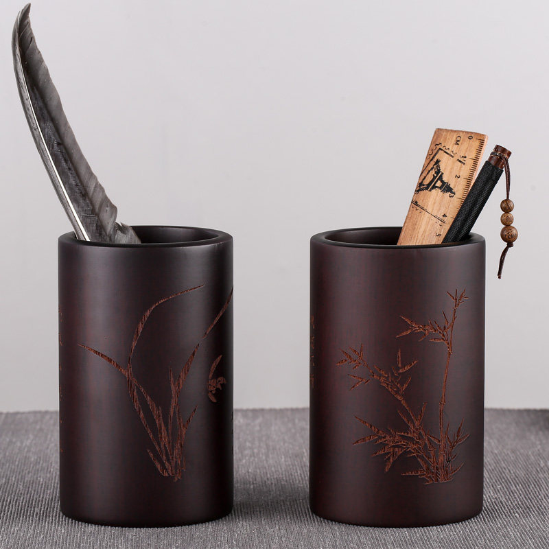 Solid wood pen holder Chinese wind retro ancient lettering wood pen holder bucket table swing piece containing box chopstick cylinder business gift-Taobao