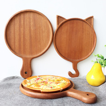 Black sandalwood pizza board solid wooden round pizza plate creative cat round tray household steak bread board