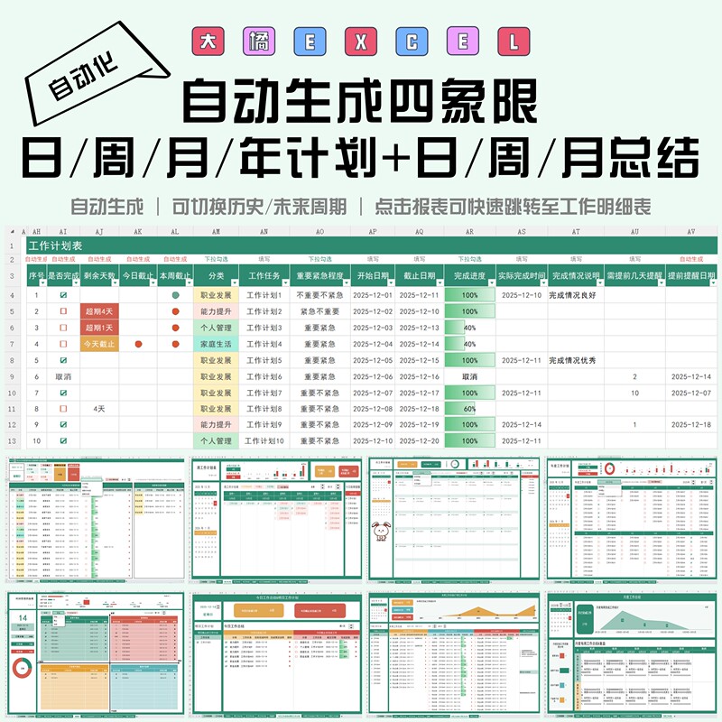 Daju Excel - Automatically Generates Four-Quadrant/Daily/Weekly/Monthly/Annual Plans/Daily/Weekly/Monthly Summaries for To-Do Lists