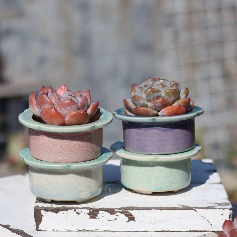 Succulent Flower Pot Ceramic Personalized Creative Small Planter with Rainbow Gradient Color and Crackle Glaze, Simple Stone Flower Pot Succulent Flower Pot Ceramic Personalized Creative Small Planter with Rainbow Gradient Color and Crackle Glaze, Simple Stone Flower Pot