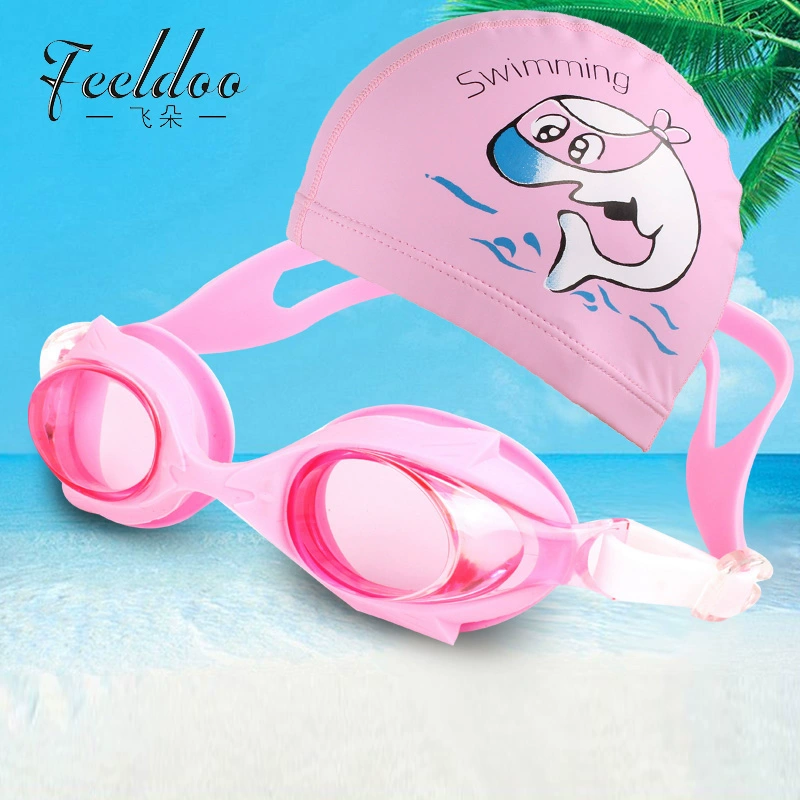 Kính bơi cho trẻ em cá mập miễn phí Kính bơi chống nước HD chống sương mù Mũ bơi cho trẻ em Nam và nữ PU Kính bơi chống sương mù HD - Goggles