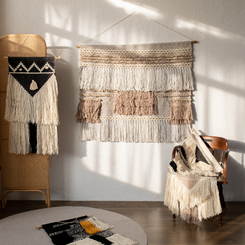 Indian Imported Bohemian Large Tapestry, Hand-Woven Nordic Bedroom Headboard Living Room Wall Tapestry, Vintage Wabi-Sabi