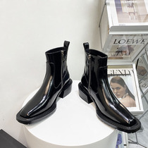 UNTITALAB SQUARE HEAD SHORT BOOTS 2021 Autumn Winter New Elsey boots Mens genuine leather Martin boots coarse heel zipped boot female