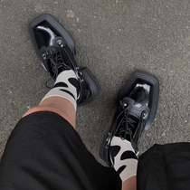 untilab square head Deby shoes women lovers trendy thick bottom heightening small leather shoes genuine leather small crowdwork single shoes